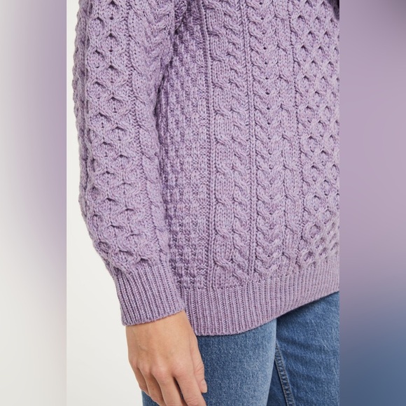 Carraig Donn Aran Knit Pure New Wool Sweater Made In Ireland - Picture 6 of 11